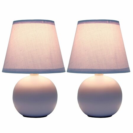Creekwood Home Petite Ceramic Orb Base Bedside Table Desk Lamp Two Pack Set, Matching Drum Fabric Shade, Purple CWT-2004-PR-2PK